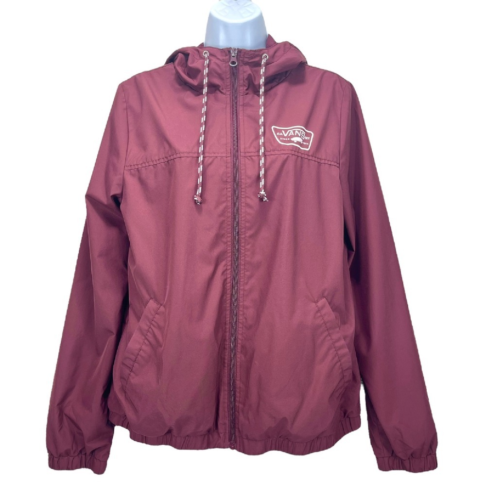 Vans Women's Large Maroon Windbreaker Full‎ Zip Hooded Jacket